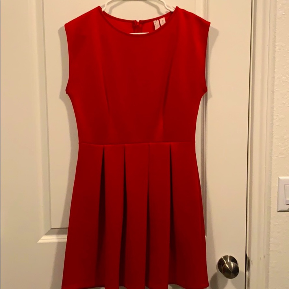 Red Pleated Skater Dress